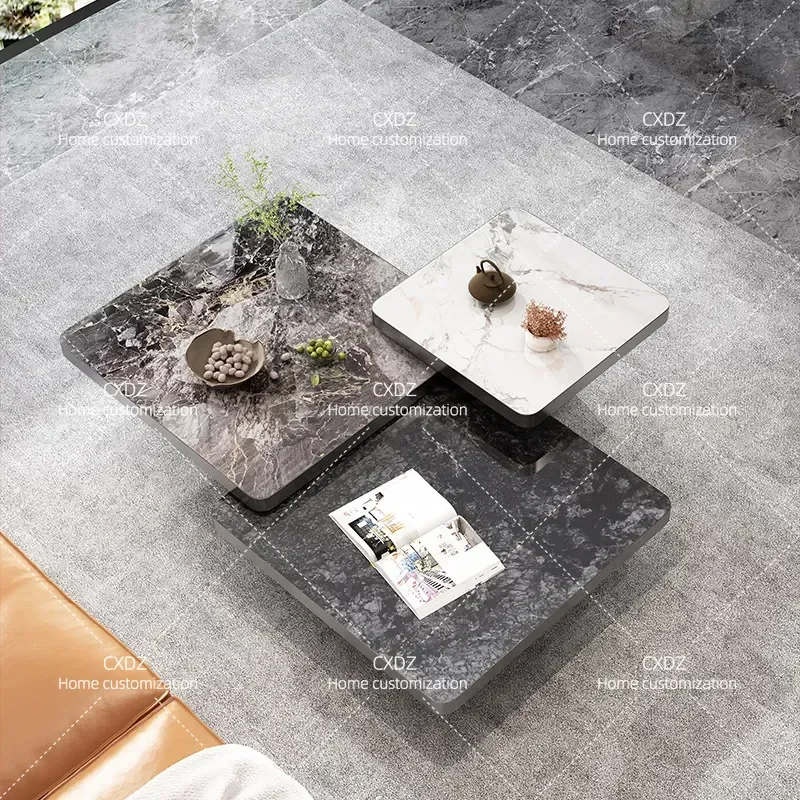Modern Square Rock Slab Coffee Table Minimalist Luxury Living Room Furniture Small Apartment High End Household Center Table