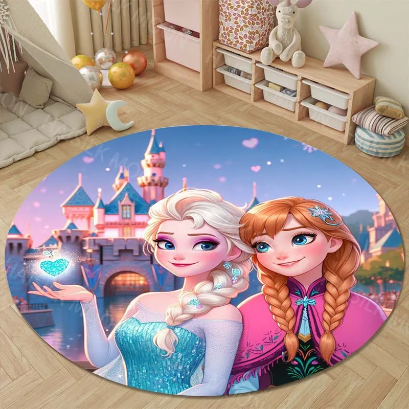 Disney Frozen Elsa Anna Round Rugs for Bedroom Area Floor Mats for Kids Room Household Bath Sofa Carpet Living Room Home Decor