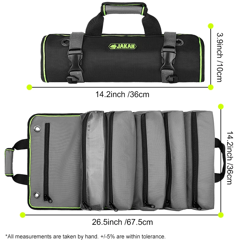 Roll-Up-Werkzeugtasche, Werkzeug-Organizer mit mehreren Taschen, 600 Denier, mit 6 Innentaschen, 68 x 36 cm, ideal für Handwerker, Elektriker – Detail 14