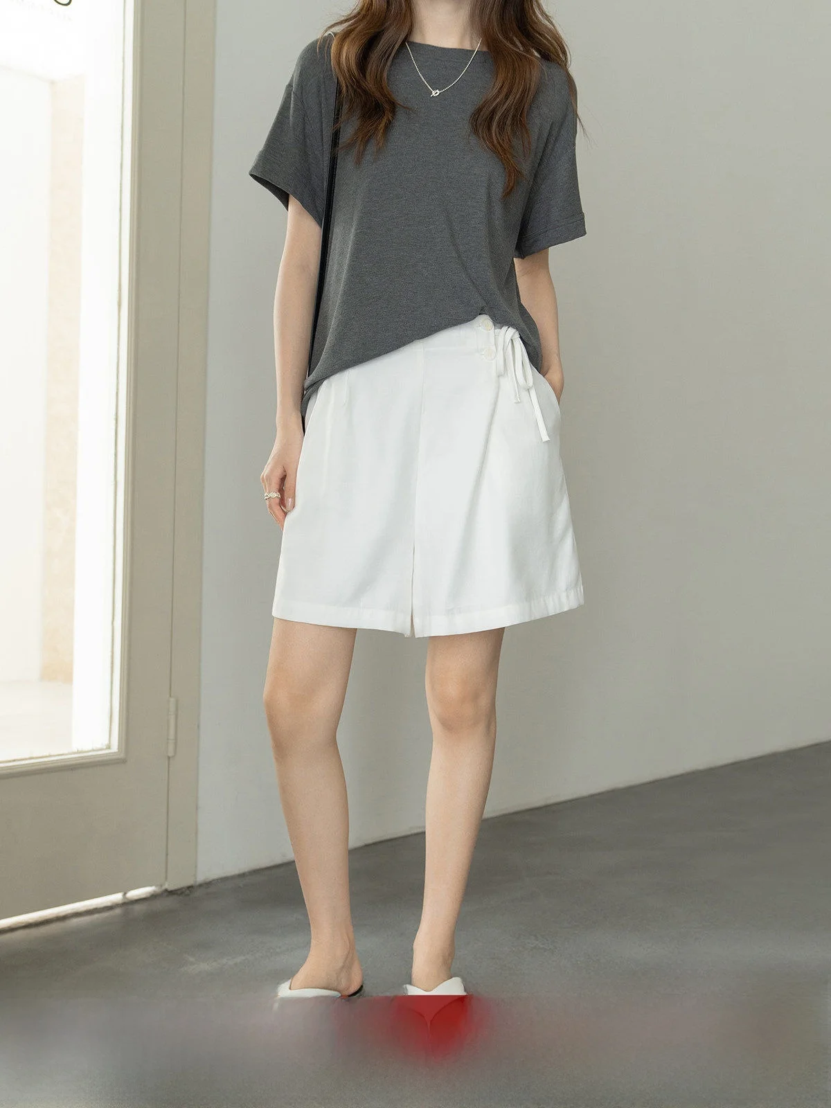 

White Side-Tie Suit Sle Loose Straight Leg Casual Pants Women's High Waist Trousers Summer 2025 New Arrival Casual Pants