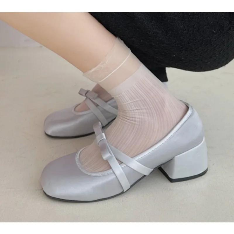 

Design Lolita Over Knee Socks with Multi Layer Lace Edging Ribbon Japanese Style Sweet Girl Butterfly Knot Pure Desire School