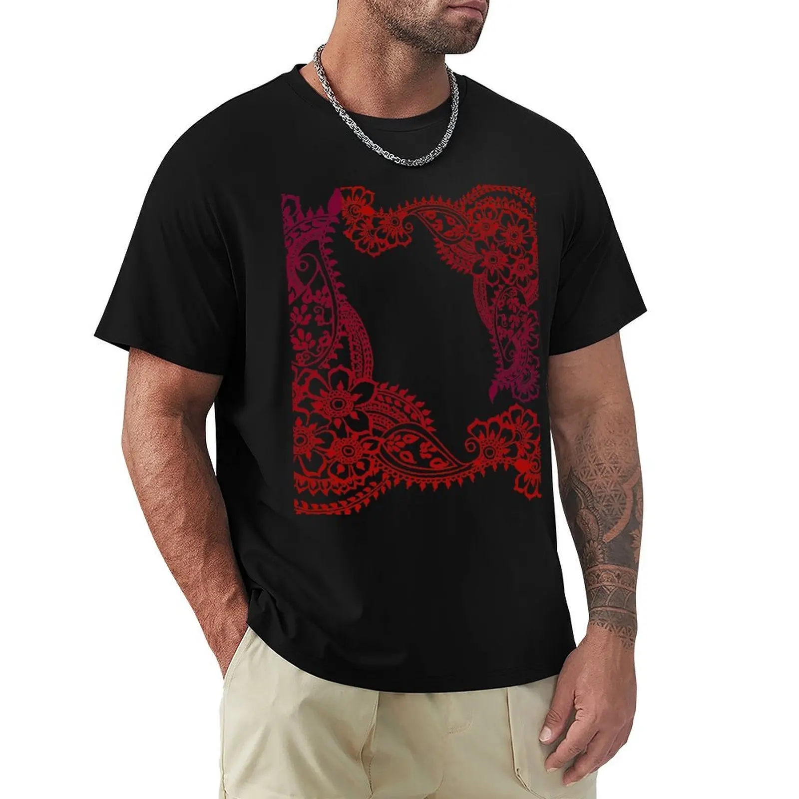 Floral and Paisley Henna design T-Shirt Functional Casual Short Sleeve Tee