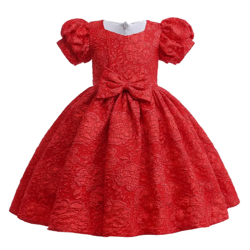 

Red Christmas Party Princess Dress Wedding Bridesmaid Prom Gown For Girls Kids Formal Birthday Party Ball Gown Bow Pleated Wear