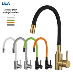 ULA Flexible Hose Kitchen Faucet Black Stainless Steel Kitchen Sink Faucet Hot Cold Water Mixer Tap Dual Modes Nozzle