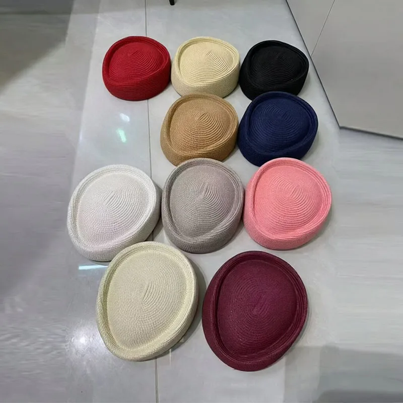 Summer Retro Round Hand Woven Beret  Concave Top Straw Weaving Artist Hat  Girls Outdoor  Travel Japanese Sun Hat Bunker Hat