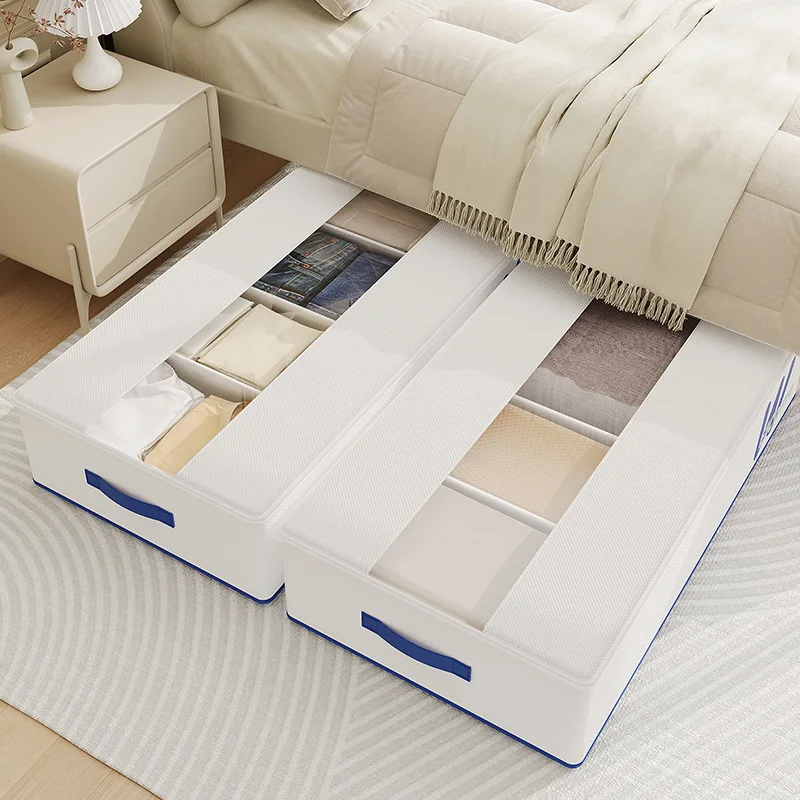 Moisture proof bed bottom storage box, waterproof and mildew resistant multifunctional storage box with lid and partition