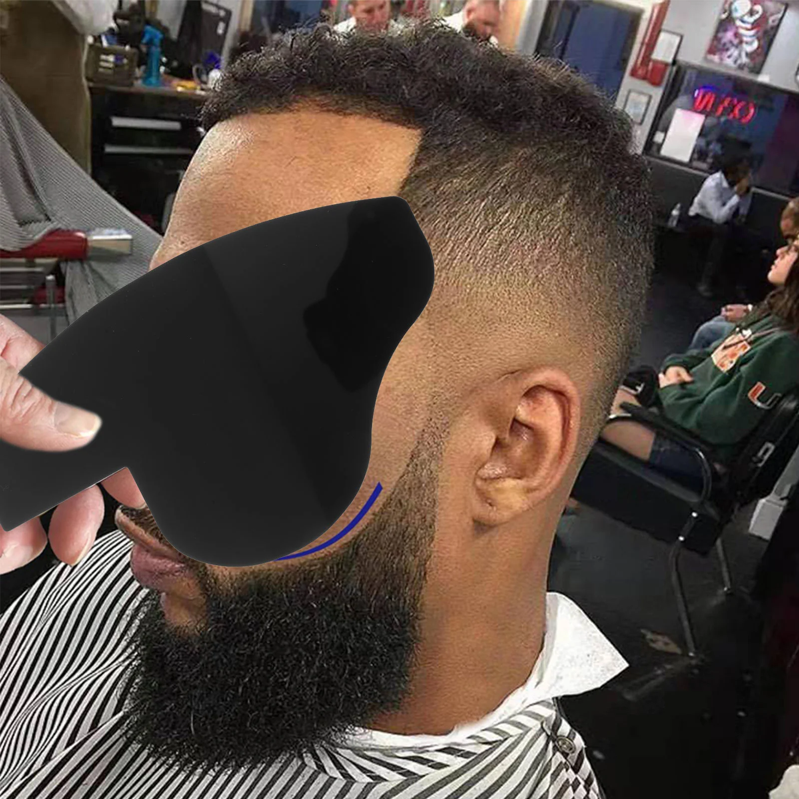 Placa de otimização grossa para barba, moldura jato de tinta, design de penteado, 4 peças (preto), melhorando para