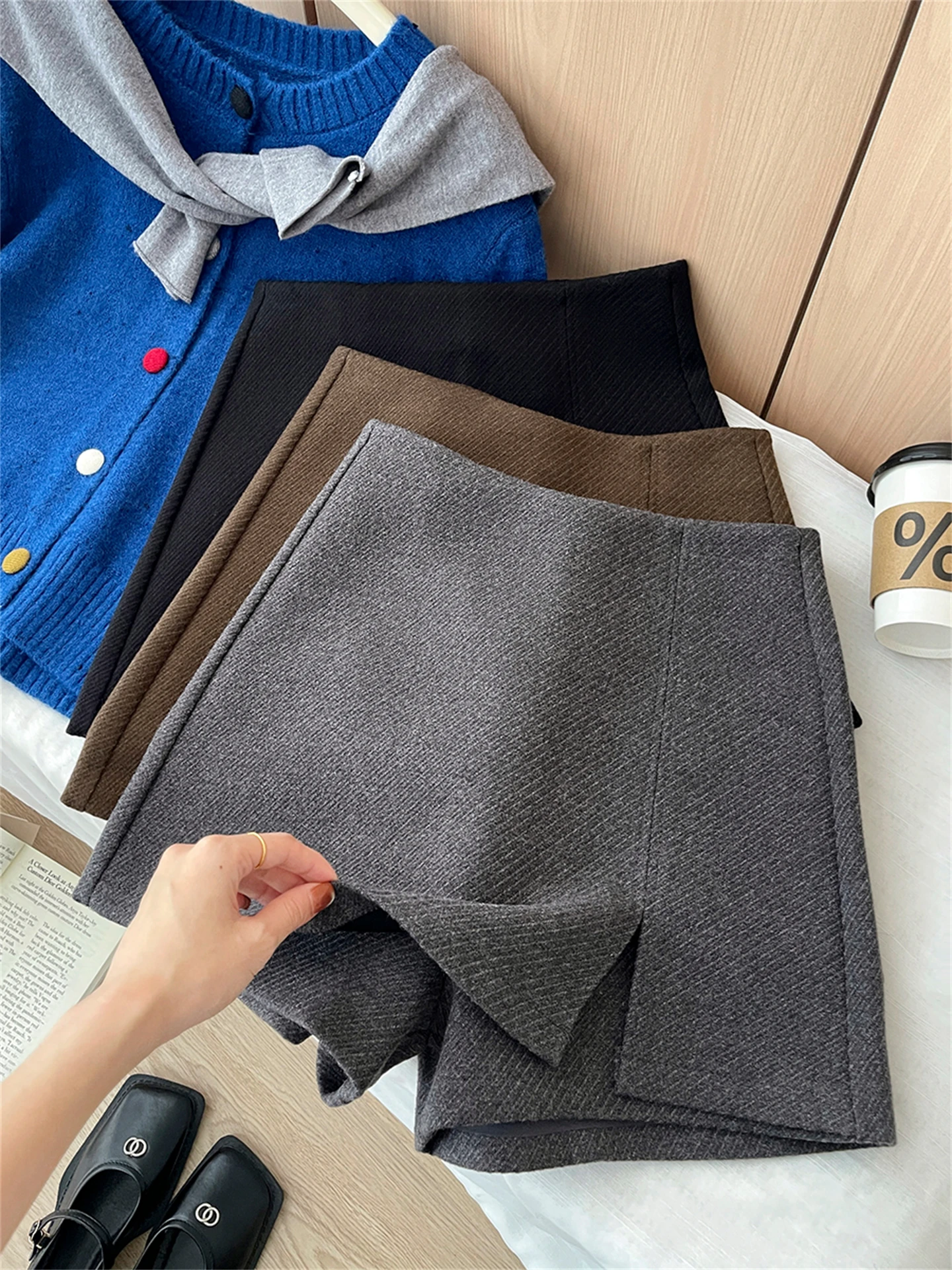 

Ретро-твидовая юбка с асимметричным подолом, женская, больших размеров, весенняя, с эффектом двухслойности, А-силуэт, повседневная, с высокой талией