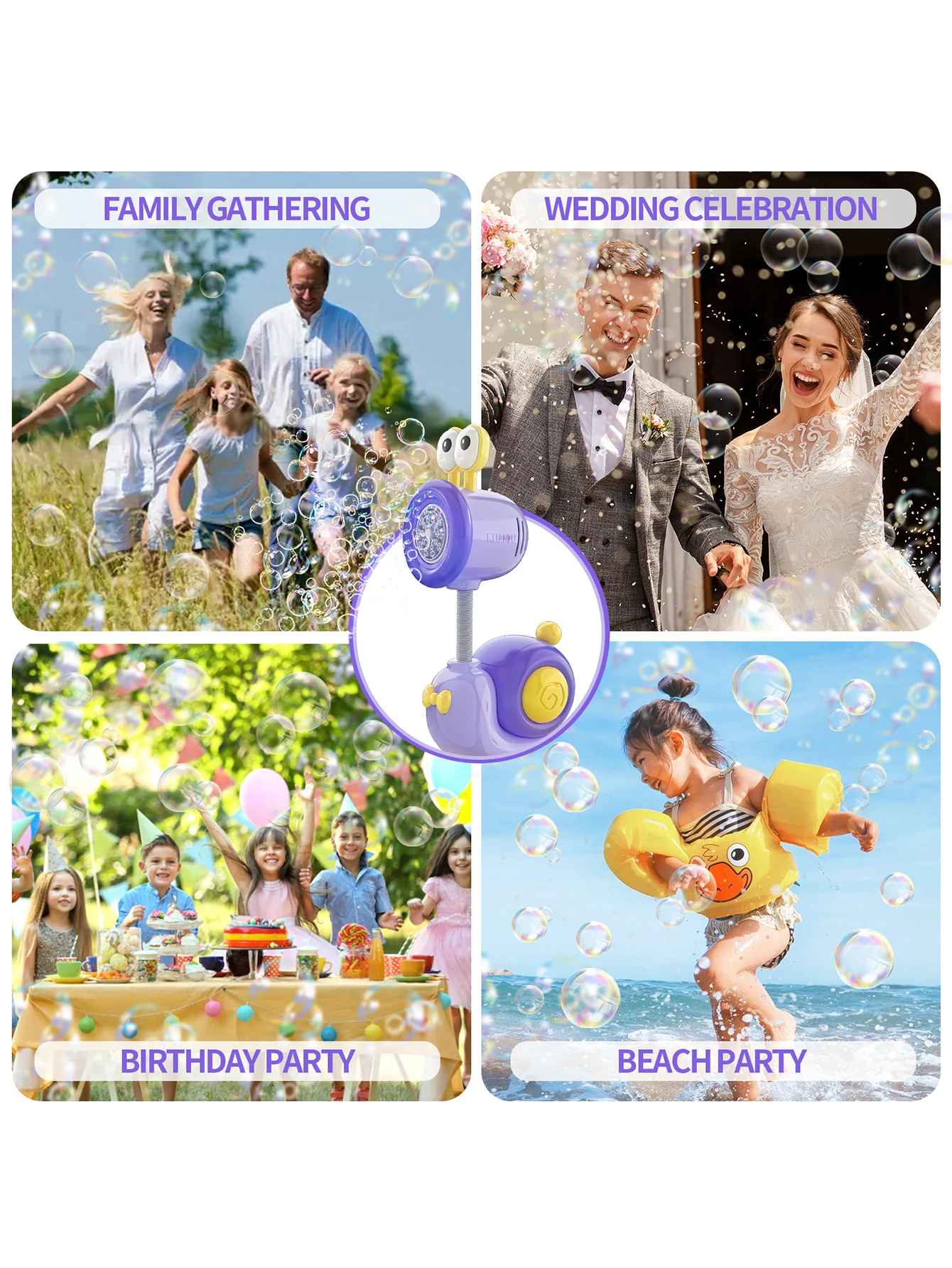 لعبة آلة فقاعات الحلزون، آلة فقاعات أوتوماتيكية مع ضوء، فقاعة قوس قزح عالية الإخراج، آلة فقاعات احترافية محمولة #5