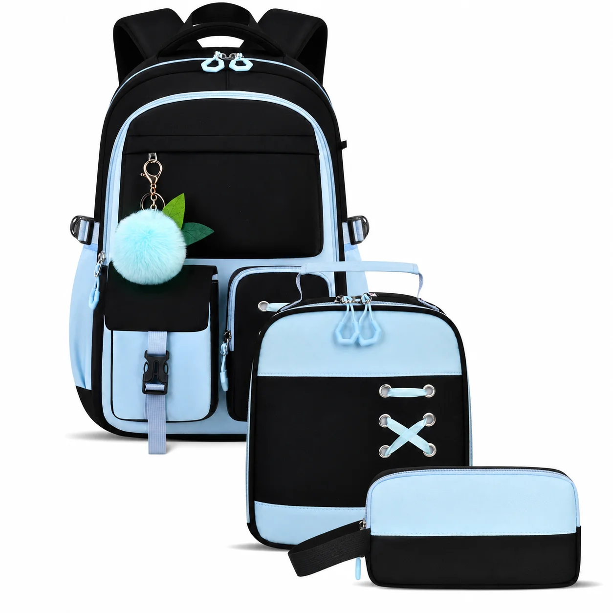 Student Backpack  School Bookbag Teen Girls Backpack Color Block 3 Piece School Backpack Set For Back To School Laptop