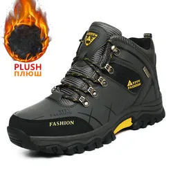 Marca de inverno botas de neve à prova dwaterproof água tênis de couro super quente botas masculinas ao ar livre caminhadas sapatos de trabalho