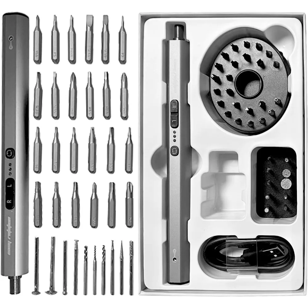 

Precision Electric Screwdriver Kit, Mini Cordless Electric Rotary Drill Tool Set with Led Light 3 Torque 34 Magnetic Bits, for R