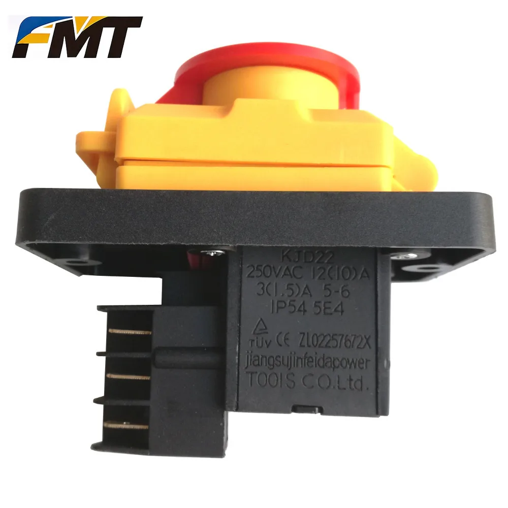 Industrial Waterproof KJD22 6pins IP54 250VAC 12(10)A 5E4 On Off Electromagnetic Pushbutton Power Switches for Wood Machine