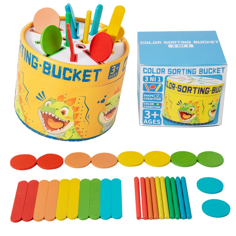 3-in-I-Montessori-Spielzeug, Farbsortierung, passender Eimer für Kleinkinder, Feinmotorik, frühpädagogisches Puzzle-Spielzeug für Kinder, Weihnachtsgeschenke