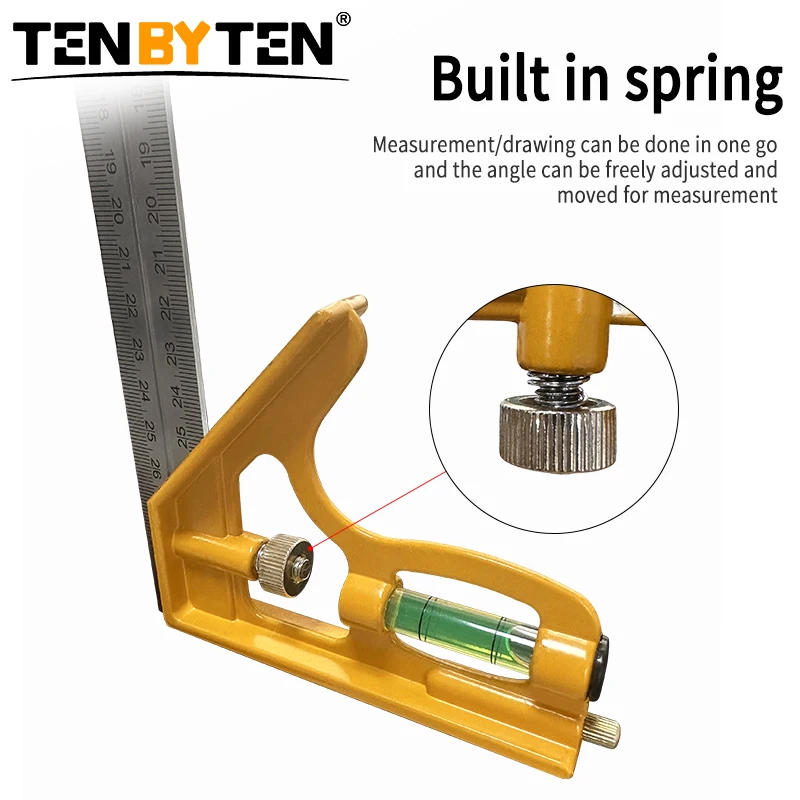 Combination Square Ruler Protractor Adjustable Right 300mm Steel Multifunction Bubble Combined Spirit Level Meter Angle Ruler