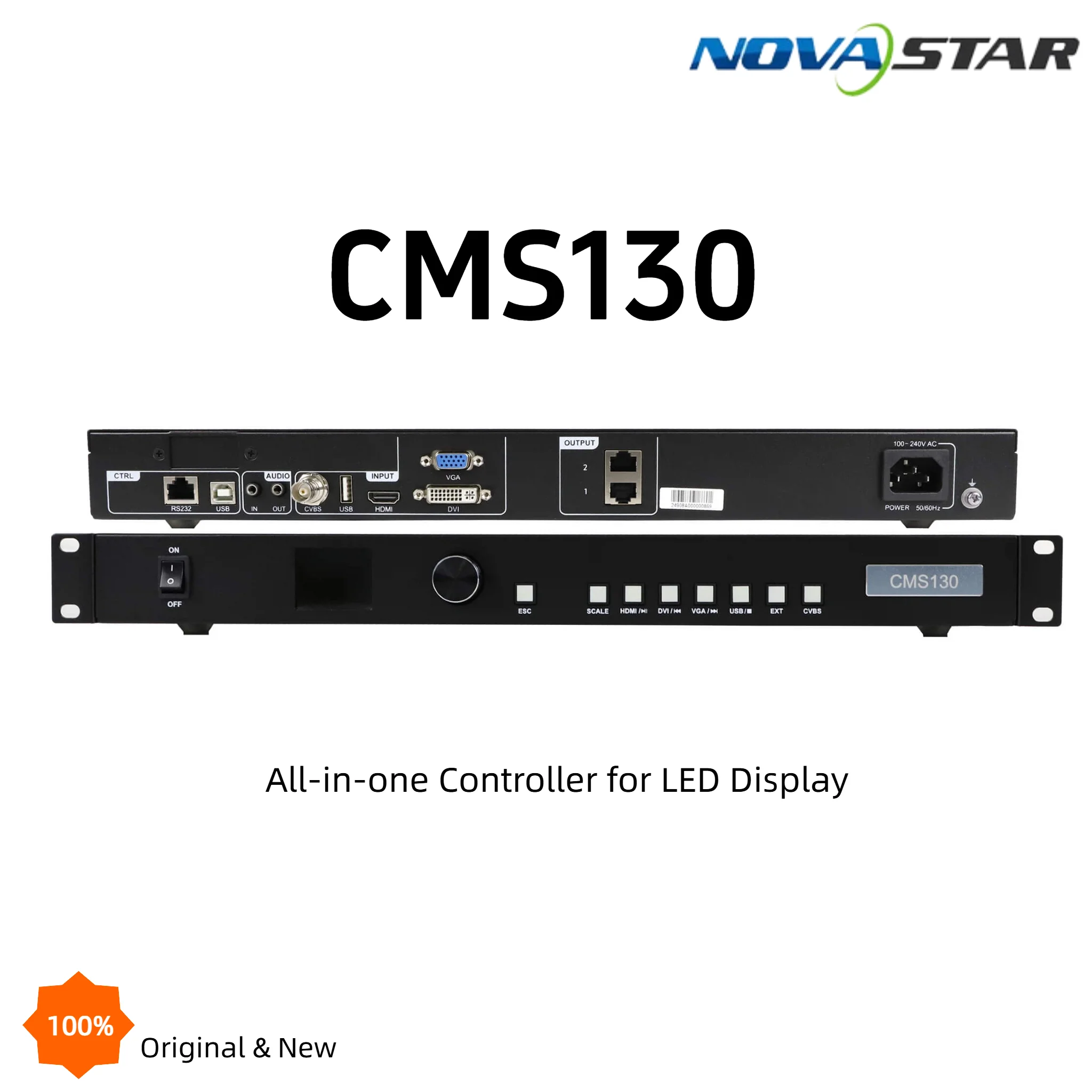 Novastar CMS130 Controlador todo en uno Panel LED a todo color Procesador de video compatible con HDMI DVI VGA CVBS Carga 1,3 millones de píxeles