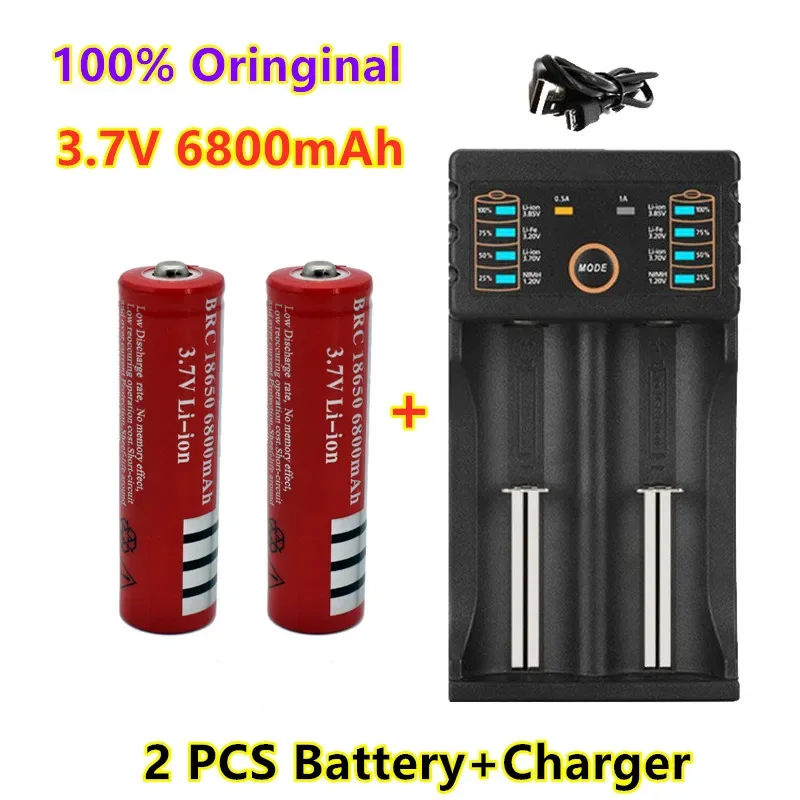 Original 18650 Battery 3.7V 6800mAh Rechargeable Li Ion Battery for Led Flashlight Battery Litio Lithium Batterie + Charger