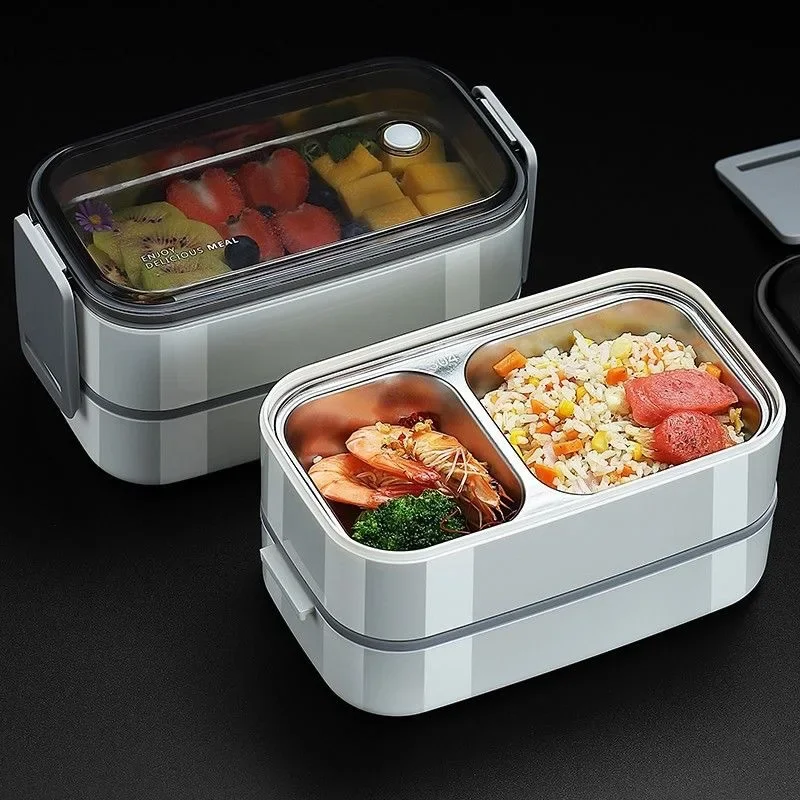 

304 Stainless Steel Lunch Box for Adults Kids School Office 1/2 Layers Microwavable Portable Grids Bento Food Storage Containers