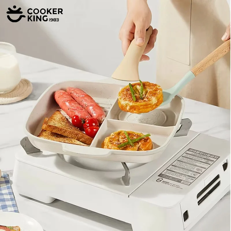 

COOKER KING Ceramic Coating Frying Pan Non-stick Saucepan Three-in-One Breakfast Pan for Steak Egg Multi-functional Pancake Pans