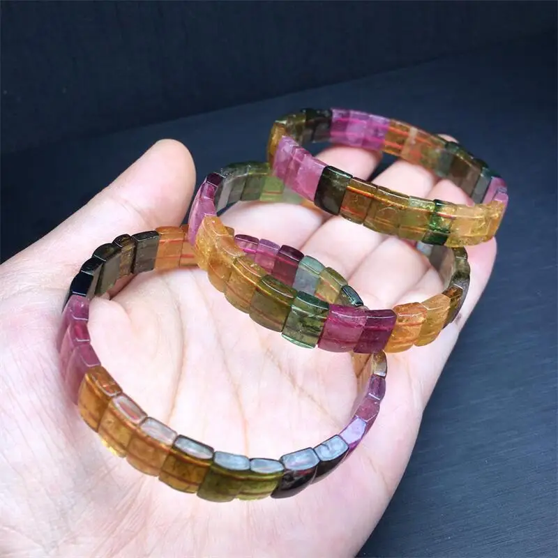 6.8x9.7mm Natural Tourmaline Bangle Fashion Reiki Gemstone Round Beads Bracelets Jewelry Couple Gift 1PCS