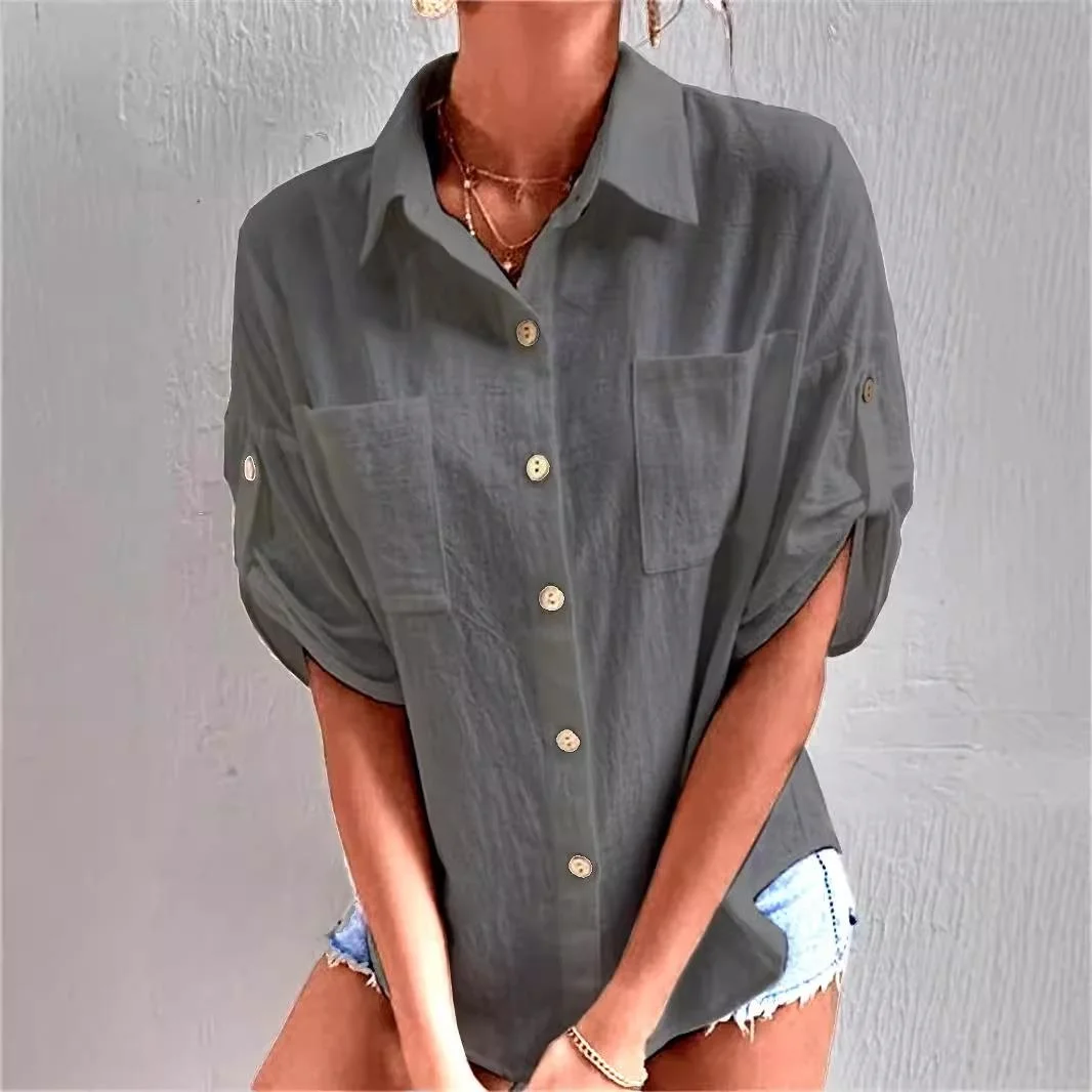 Irt à manches mi-longues pour femmes avec Patch ket et coupe ample mi-longue, mélange de coton fin, article Faion Standout