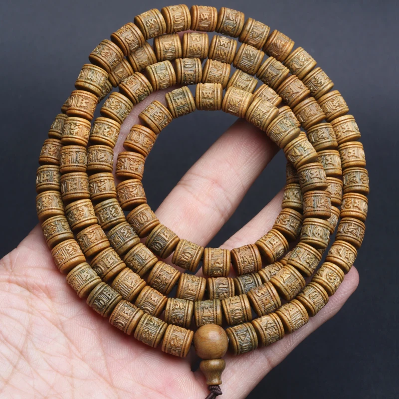 Sandalwood Tibetan Buddhist Prayer Wheel Type Bracelet 8mmx8mm Tibetan Six-Character Mantra Rosary Wooden Jewelry view 3