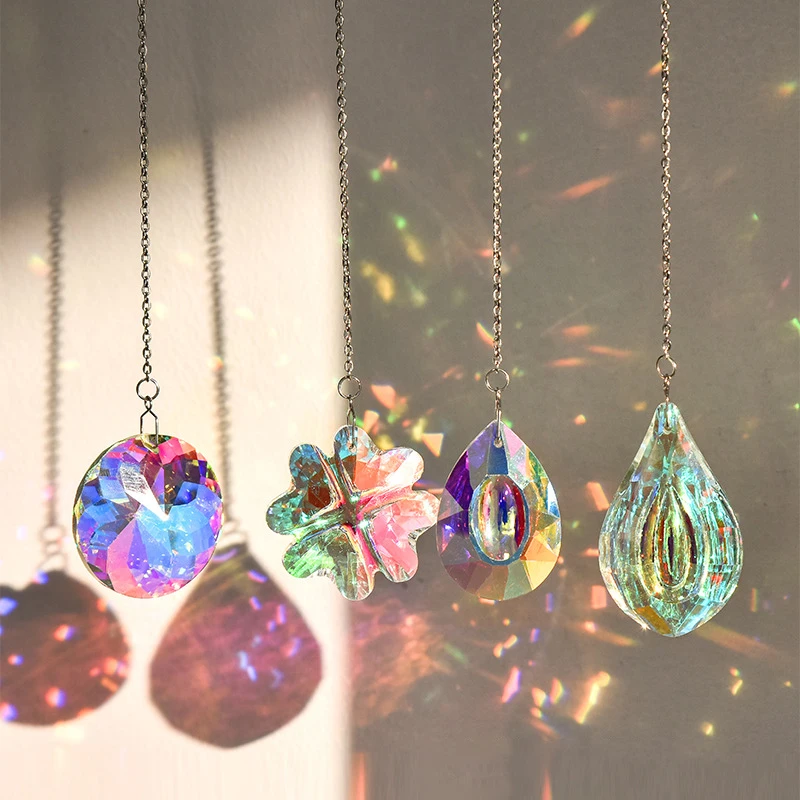 Catches Crystal Sun Lucky Clover Prism Rainbow Maker Suncatcher Hanging Feng Shui Sunlight Collection Chandelier Pendant Decor