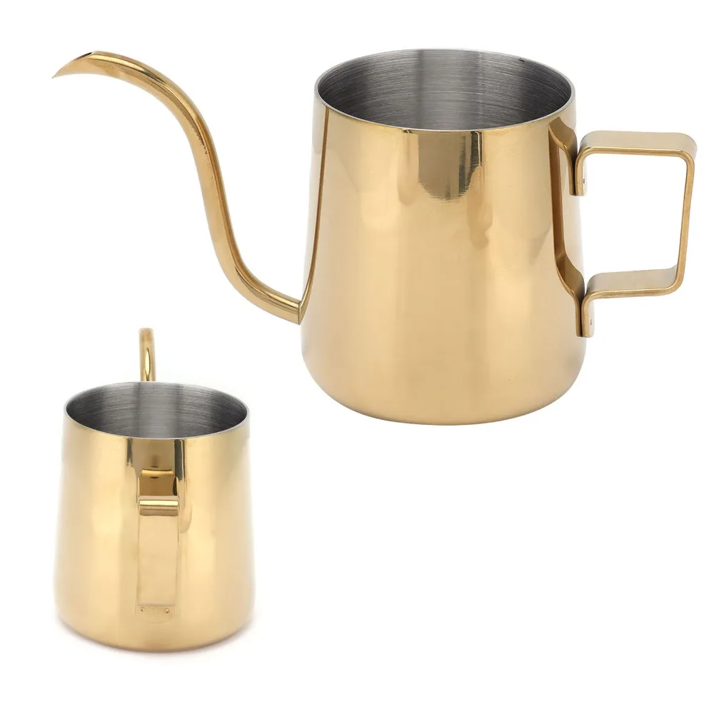 304 Stainless Steel Stainless Steel Slender Pot Bright Titanium Gold Mini Size Gooseneck Kettle Food Grade Material