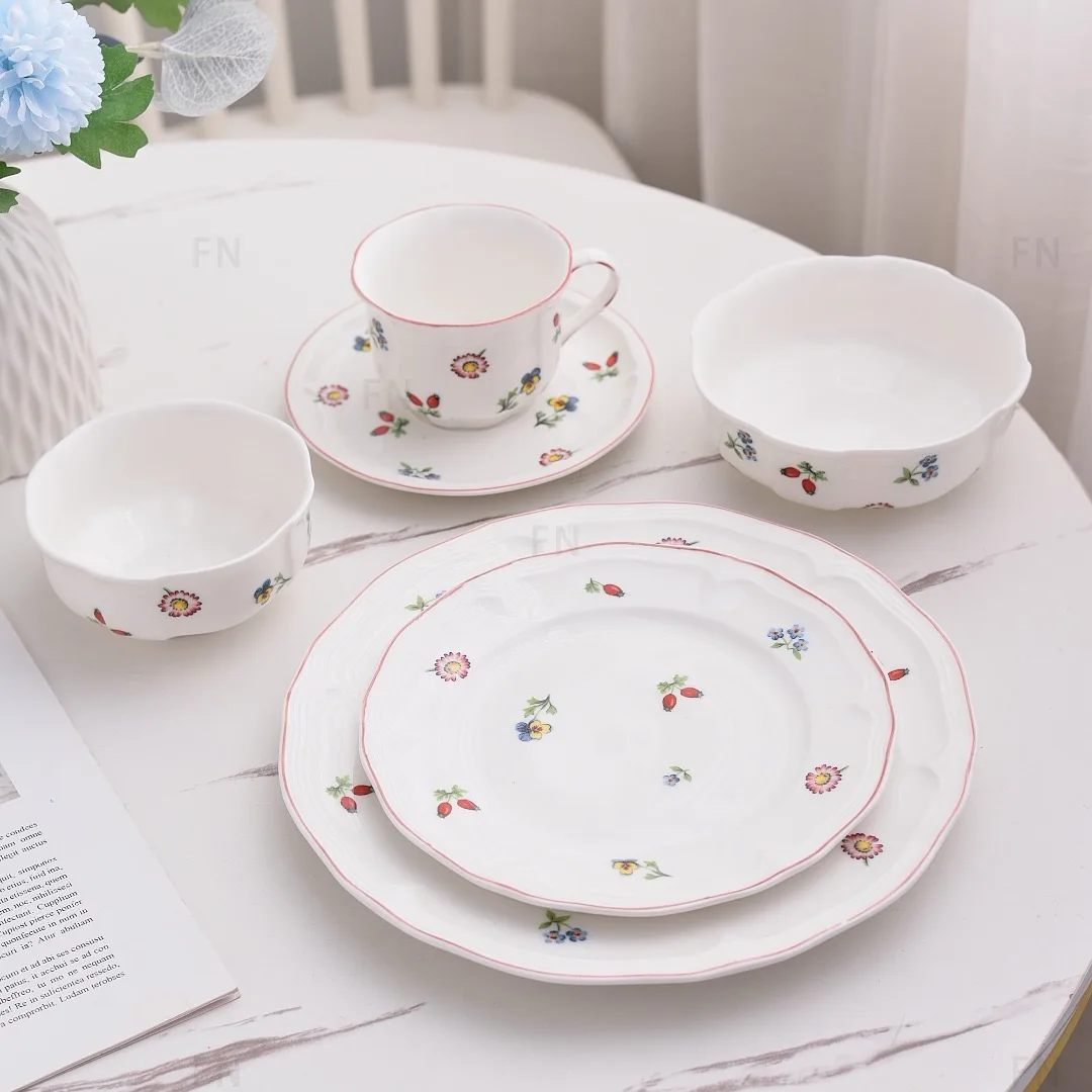 Broken Flower Series Tableware, Simple Garden, Small Fresh Bowls, Coffee Cups, Saucers, Salad Bowls, Small Plates, Small Bowls