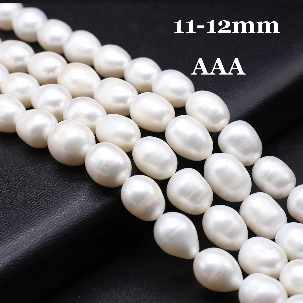 11-12mm White Pearl Rice Shaped 100% Natural Freshwater Pearl Loose Spacer Beads for Jewelry Making DIY Necklace Accessories