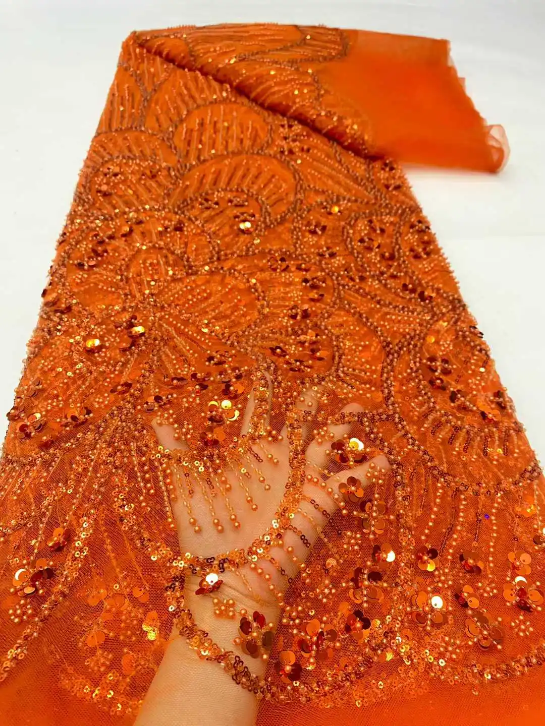 2026 High Quality Elegant Soft Tulle Sequin Lace Fabric with Stones for Wedding Evening Dress - Austria LatestNN5691_Z 5Yards