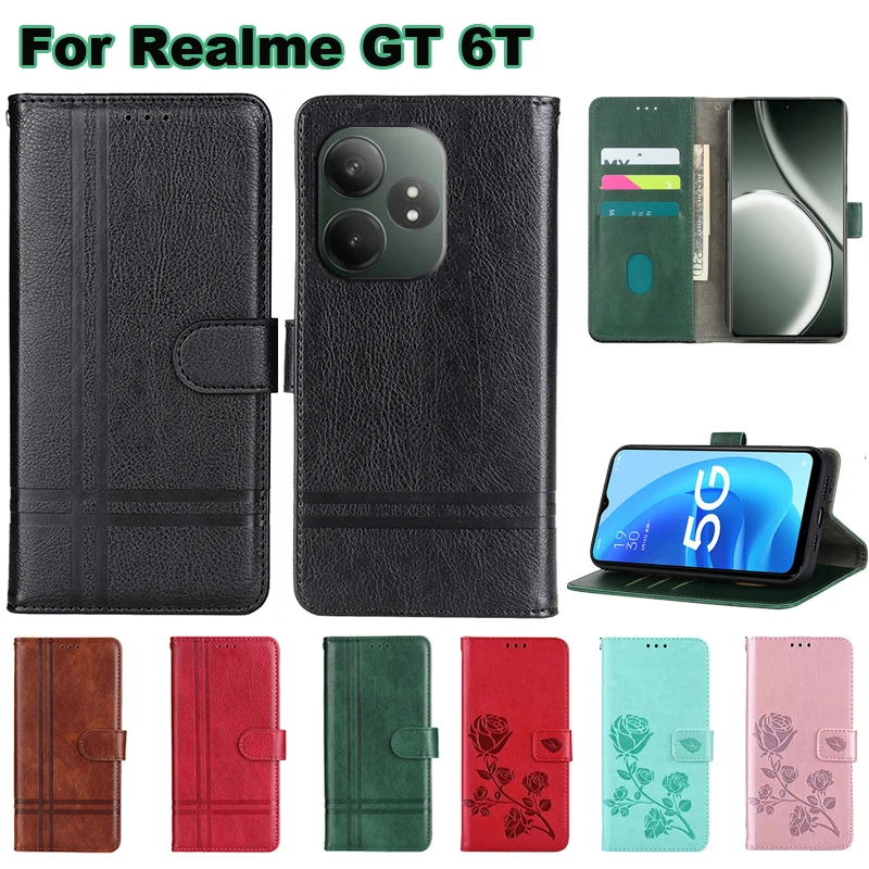 For чехол Realme GT 6T Case Leather Coque Wallet Cover For fundas de teléfono Realme GT Neo 6 SE Phone Cases Etui RMX3850 6.78