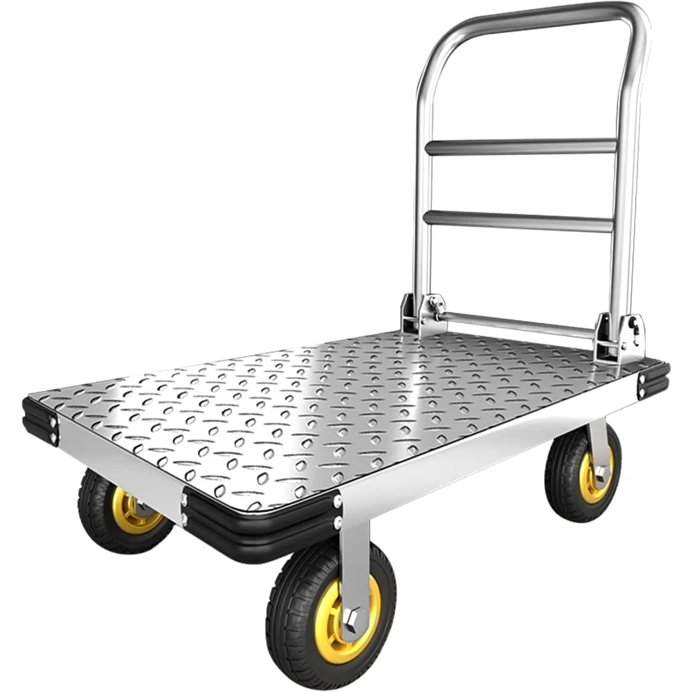 

Platform Truck Heavy Duty Push Dolly, Foldable Moving Flatbed Cart Swivel Wheels, Large Steel Platform Dolly Cart for Groceries