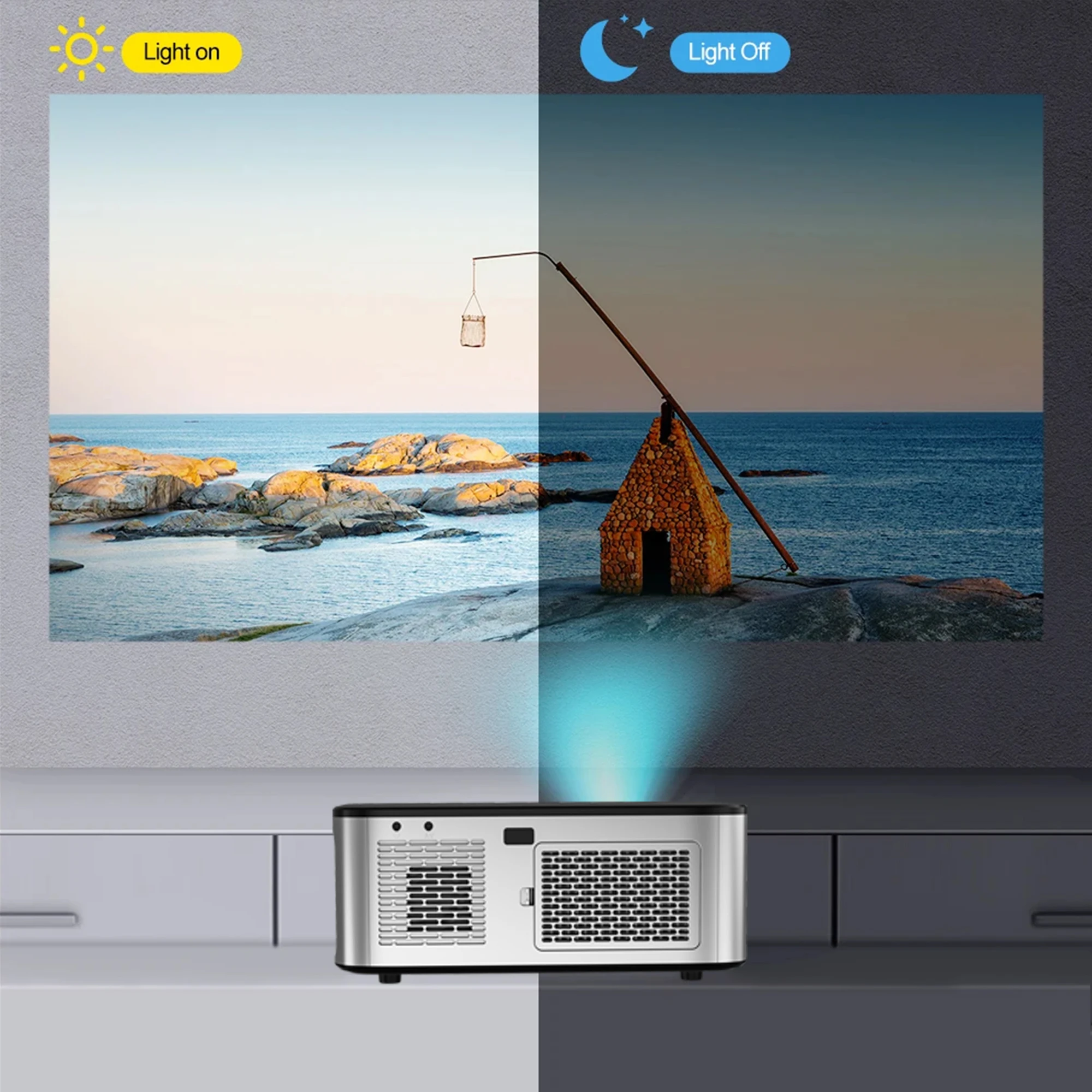 HORLAT Android Projector 1600Ansi Lumens Outdoor 1080P Full HD Beamer 4K Video WiFi Projector 3D Movie Home Theater Game Devices