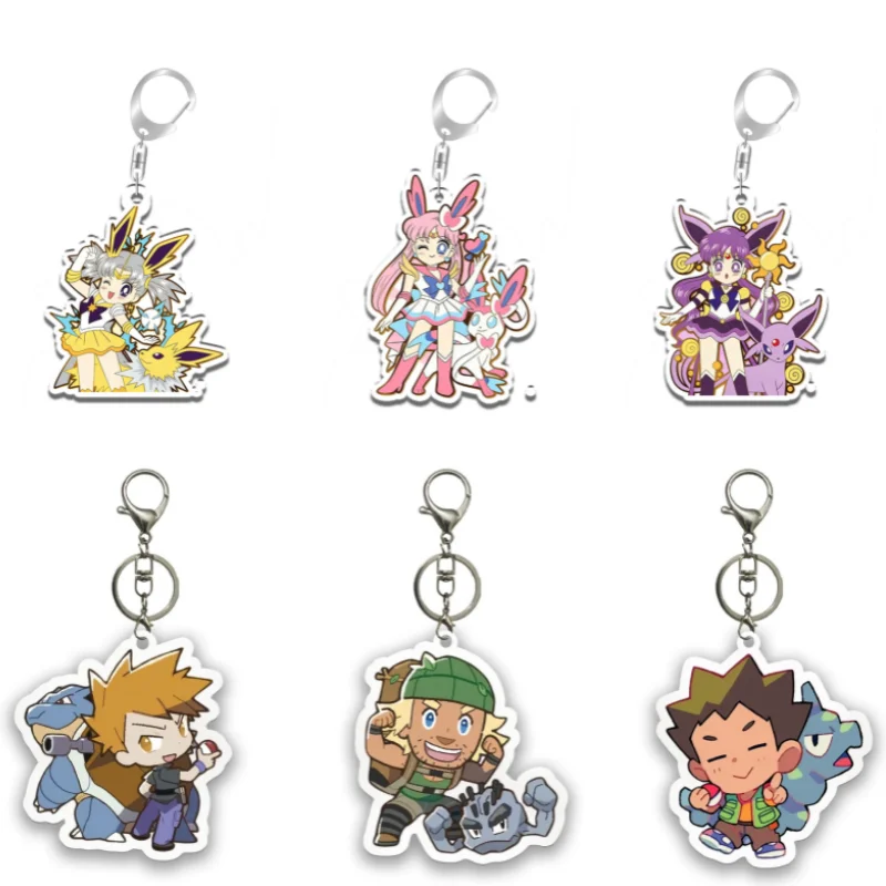 Porte-clés pour Pokémon Alain, Charizard, Chikorita, Korrina – Cadeau pour fans d'anime et de jeux – Pendentif de sac à dos en acrylique recyclé – Décoration – Jouet rare