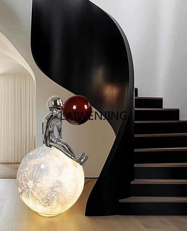 MJY moon ornament under the stairs abstract floor figure blowing bubble sculpture living room soft decoration