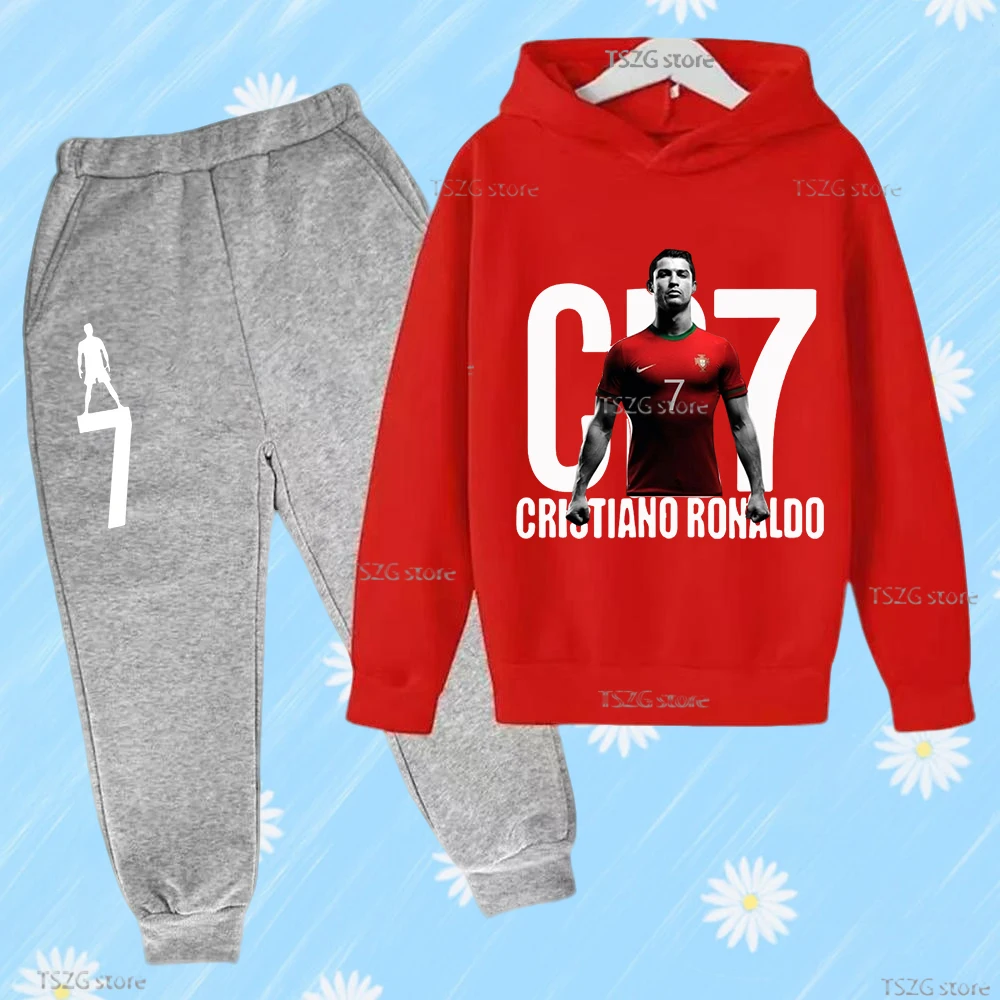 ملابس الأطفال هوديي + السراويل دعوى 2 قطعة مجموعة الصبي ملابس رياضية غير رسمية 3-12 سنة الخريف البلوز مجموعة كرة القدم CR7 الأطفال رياضية #4