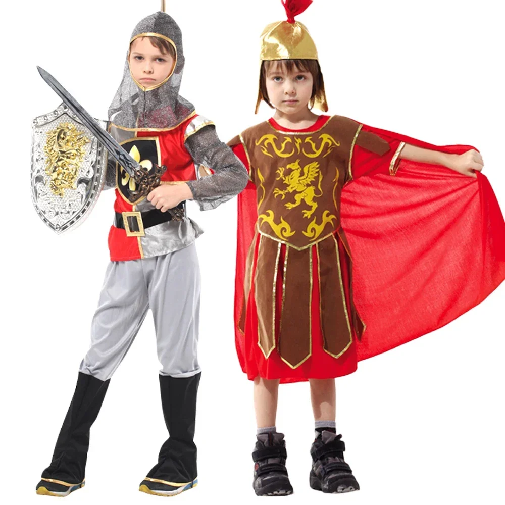 Samurai romano medieval fantasia cosplay infantil, roupas para performance, festa de Carnaval e Halloween, ano novo