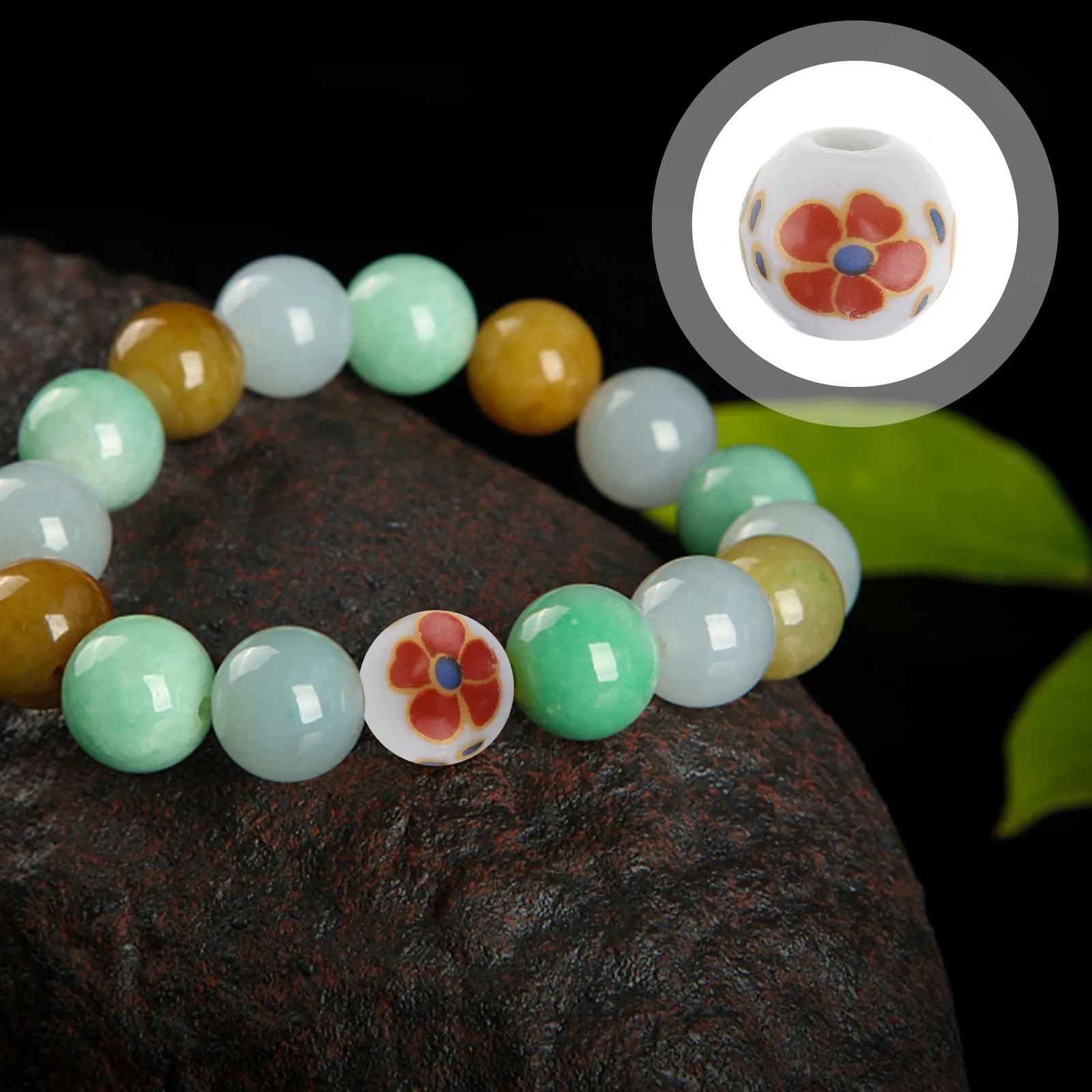 50Pcs Unique Flower Design Ceramic Beads Safe Non Toxic Permeable Painted DIY Jewelry Accessories for Bracelet Necklace Craft
