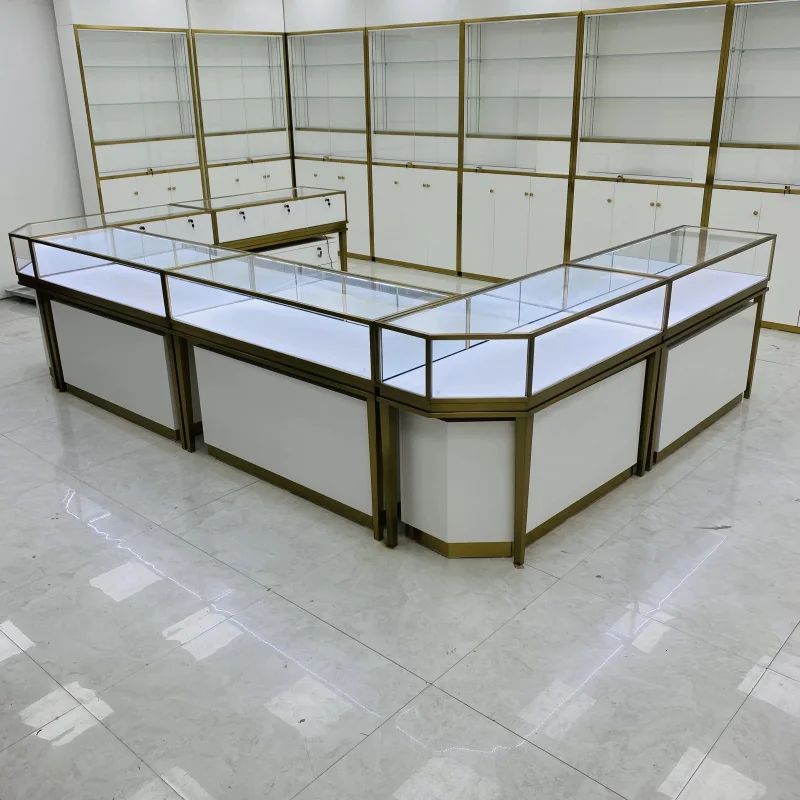 

Customize.Custom Made L Shaped Jewelry Display Counter Glass showcase Jewelry Shop Fittings Cabinet