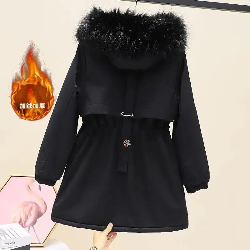 Parka da donna cappotti 2024 inverno femminile collo di pelliccia caldo addensare caldo lungo cotone giacca donna vita coulisse giacca per le donne