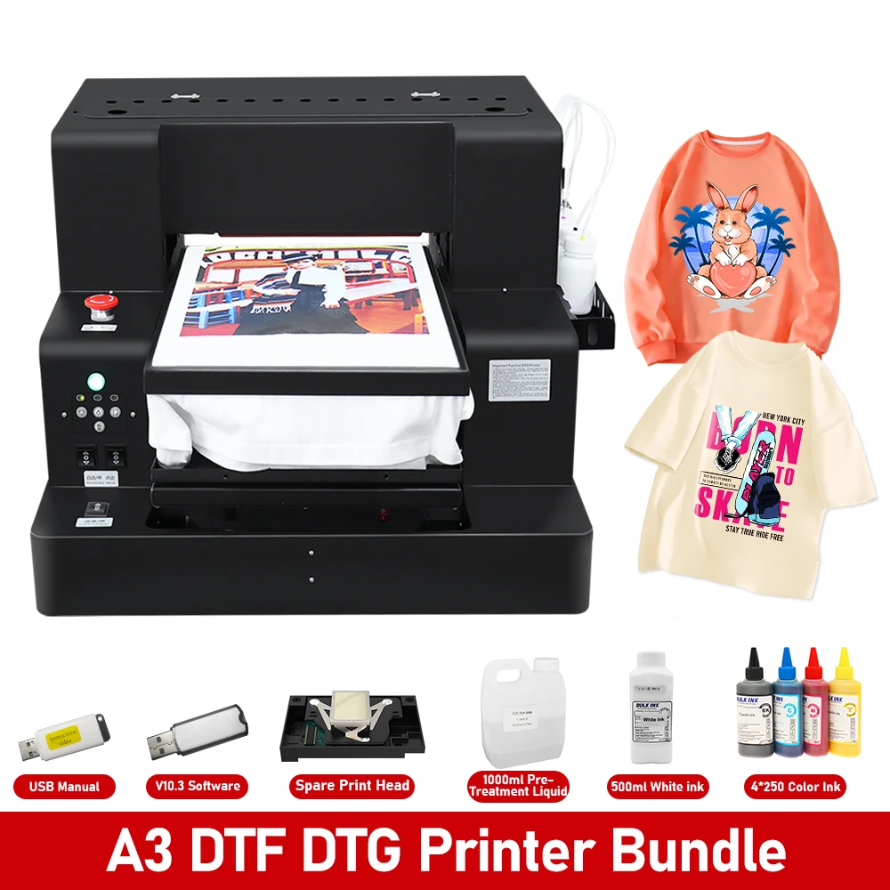 A3 DTF DTG Printer Multifunction Flatbed T-Shirt Printing Machine for Clothes Hoodie Direct to Garment A3 DTF DTG 2 In 1 Printer