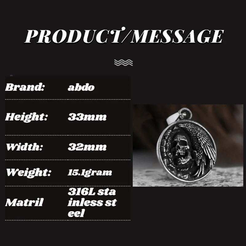 2022 Hot Selling Fashion Novelty Stereo Crow Head Skull Pendant Necklace Chains Christmas Present Man Jewelry Boyfriend Gift
