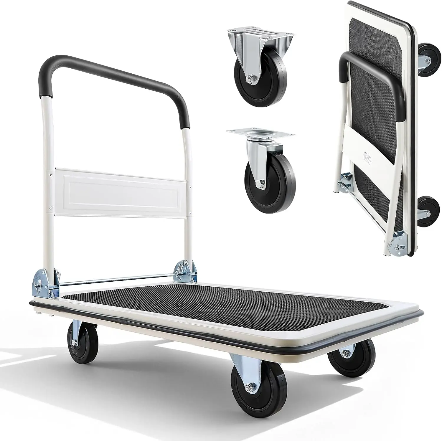 Foldable Push Cart Dolly, 660 lbs Load Capacity, Folding Platform Truck with Swivel Wheels, Moving Platform Hand Truck Flatbed C