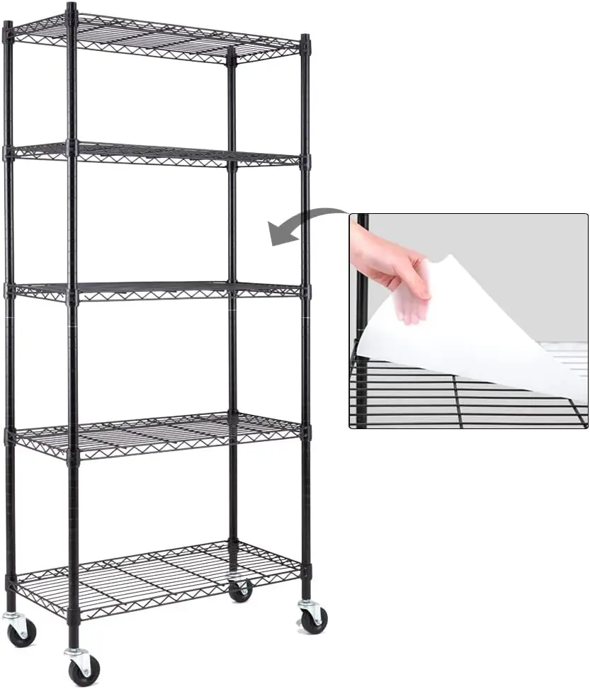 EFINE 5-Shelf Shelving Units and Storage on 3'' Wheels with 5-Shelf Liners, NSF Certified, Adjustable Heavy Duty Carbon Steel Wi