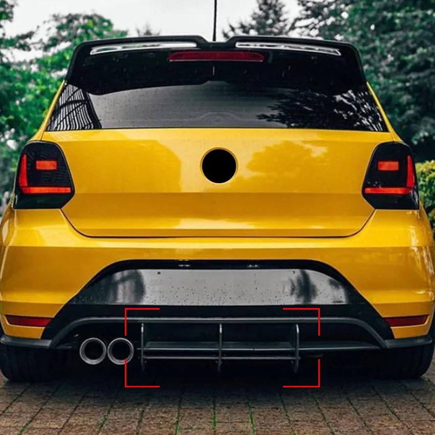 For VW Polo MK5 GTI 3 Fins Rear Bumper Diffuser Spoiler Splitter Polo 5 MK5 GTI 6R 6C 2/4 Door BodyKits Tuning 2010-2018 Black