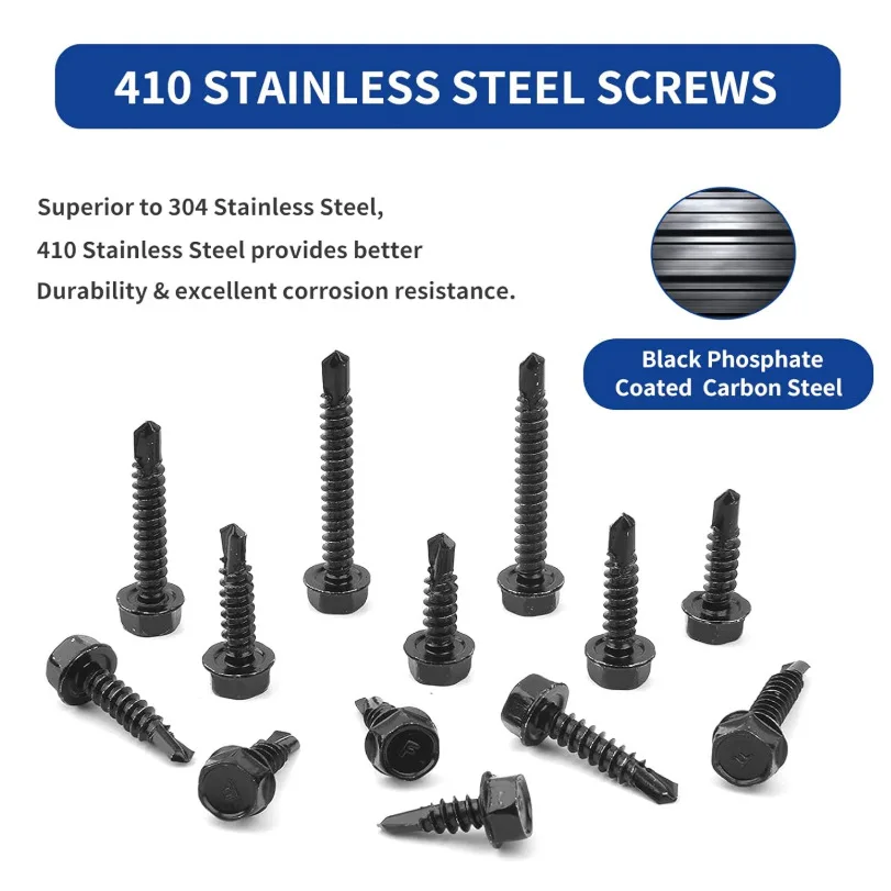 220PCS Hex Head Self Drilling Screws for Metal Cladding Roofing Wood Joinery No Pre Drilling Required Strong Grip