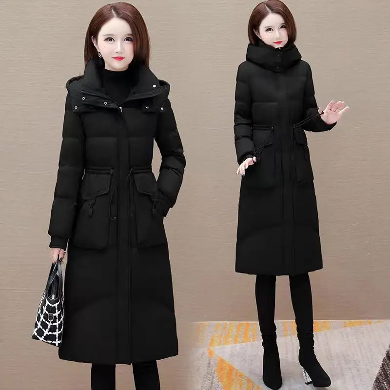 2024 Winter New Long Down Cotton Jacket Women\'s Thicken Warm Parker Fashion Slim Cotton Hooded Coat Winter Female Overcoat