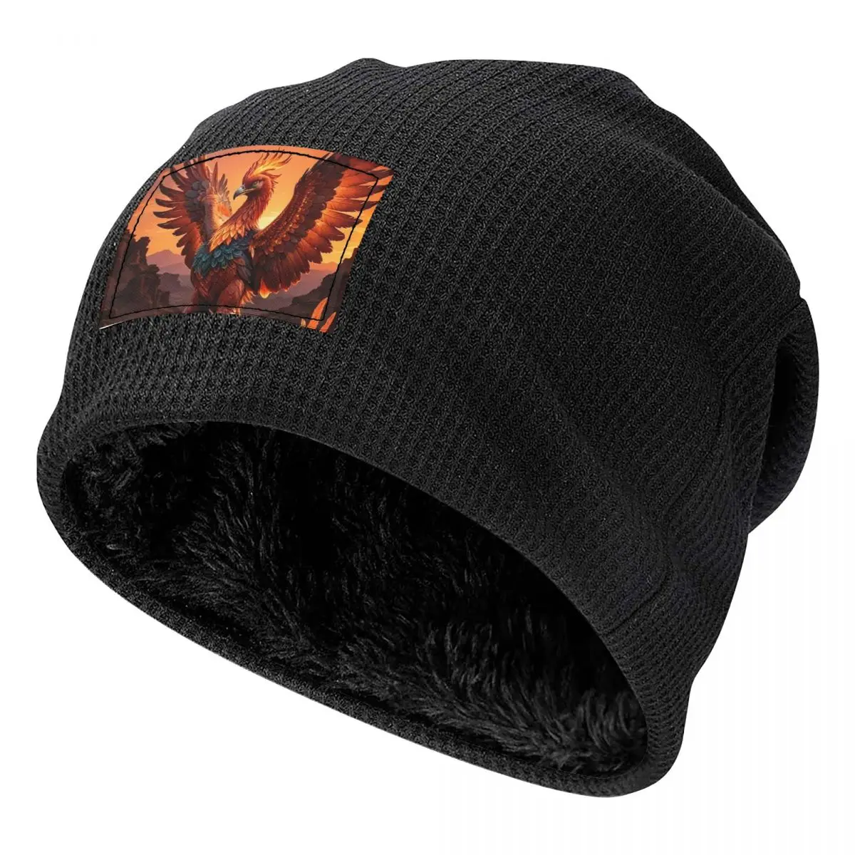 Phoenix Mythical Bird With Fiery Wings Unisex Adult Beanies Caps Fleece-Lined Bonnet Hat Warm Autumn Winter Outdoor Skullies Hat