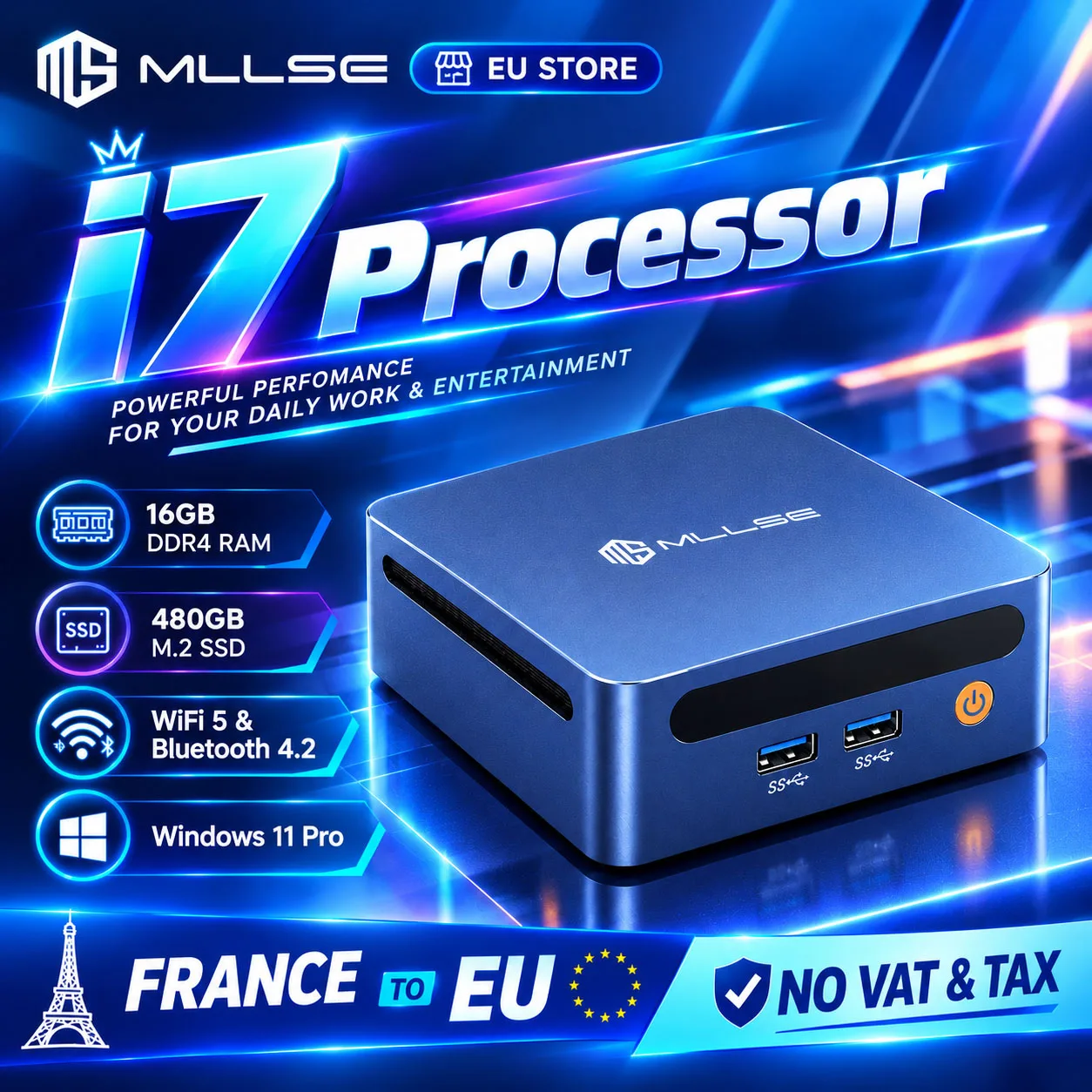 MLLSE M4 Pro Mini-PC Intel Core I7-8665U Prozessor DDR4 16GB RAM 480GB SSD WiFi 5 BT 4.2 Win11 Mini-Desktop-Computer